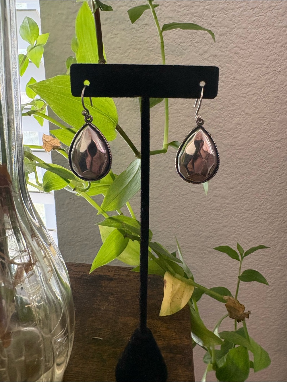 .925 Silver Teardrop Faceted Dangle Earrings Sterling Silver